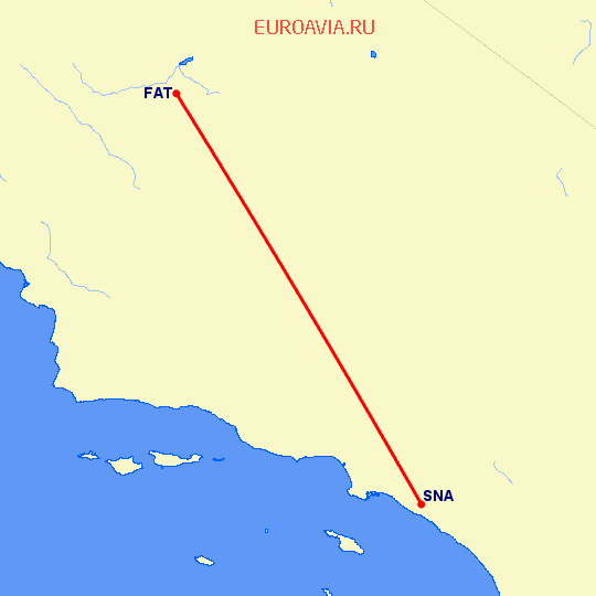 перелет Санта Ана — Фресно на карте