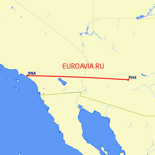 перелет Санта Ана — Феникс на карте