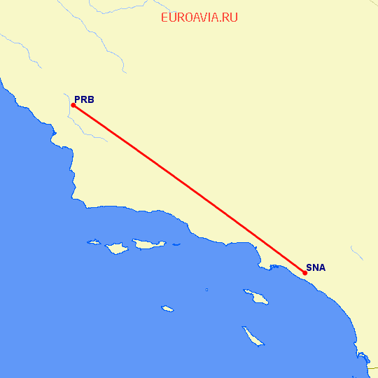 перелет Санта Ана — Paso Robles на карте