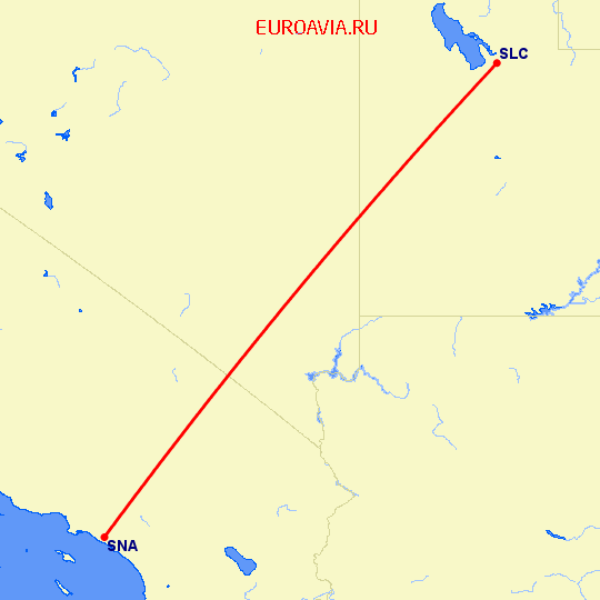 перелет Санта Ана — Солт Лейк Сити на карте