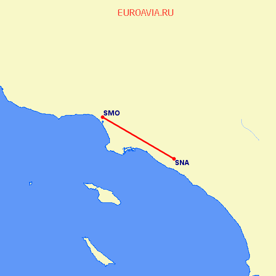 перелет Санта Ана — Санта Моника на карте