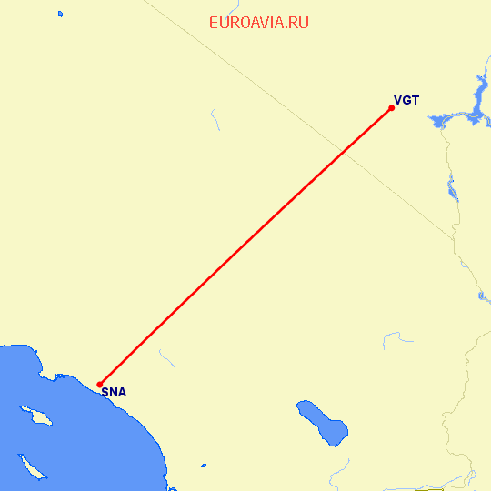 перелет Санта Ана — Лас Вегас на карте