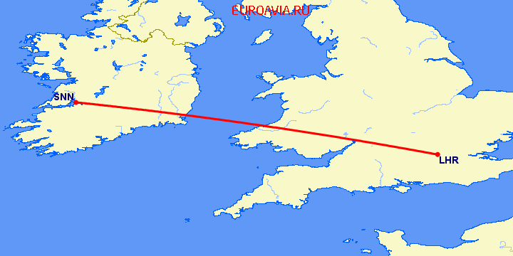 перелет Шеннон — Лондон на карте