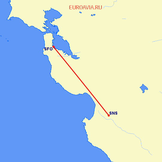 перелет Salinas — Сан Франциско на карте
