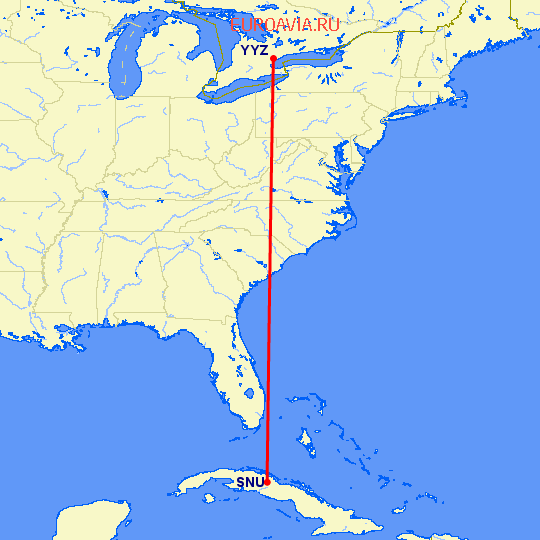 перелет Санта-Клара — Торонто на карте
