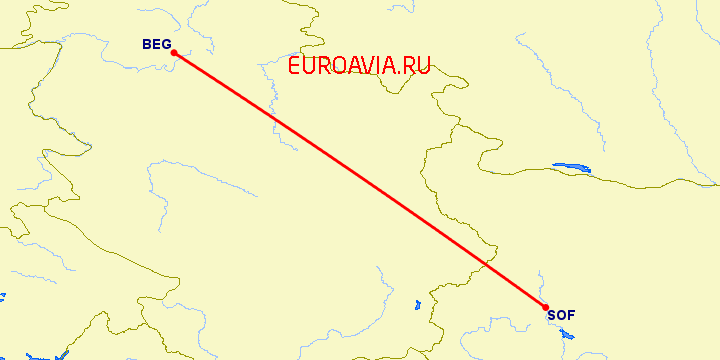 перелет София — Белград на карте