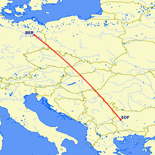 перелет София — Берлин на карте