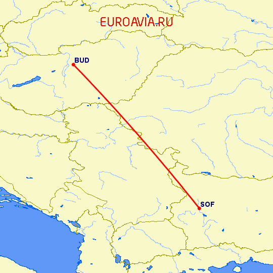 перелет София — Будапешт на карте