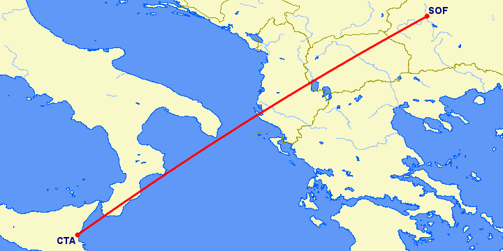 перелет София — Катания на карте