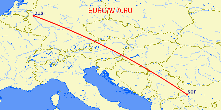 перелет София — Дюссельдорф на карте