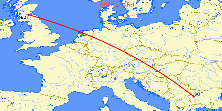 перелет София — Эдинбург на карте