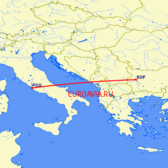 перелет София — Рим на карте