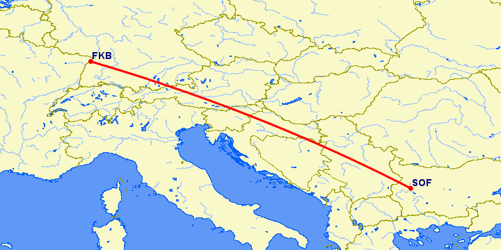 перелет София — Карлсруэ-Баден Баден на карте