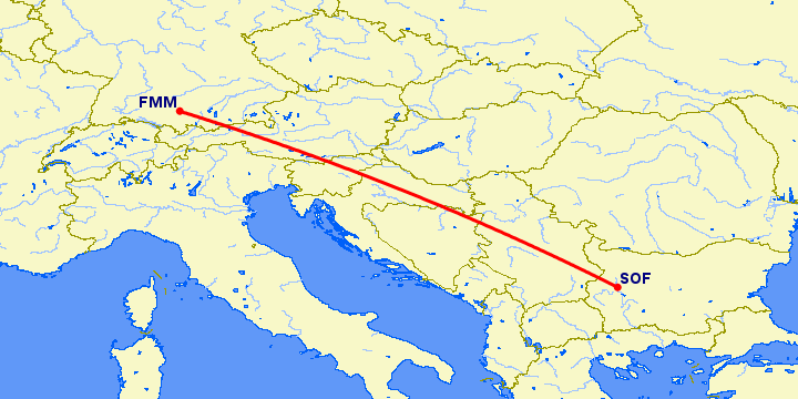 перелет София — Мемминген на карте