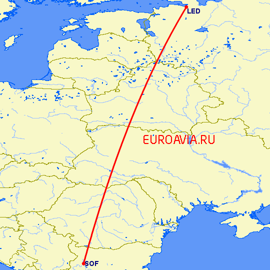 перелет София — Санкт Петербург на карте