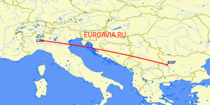 перелет София — Милан на карте