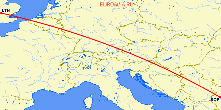 перелет София — Luton на карте
