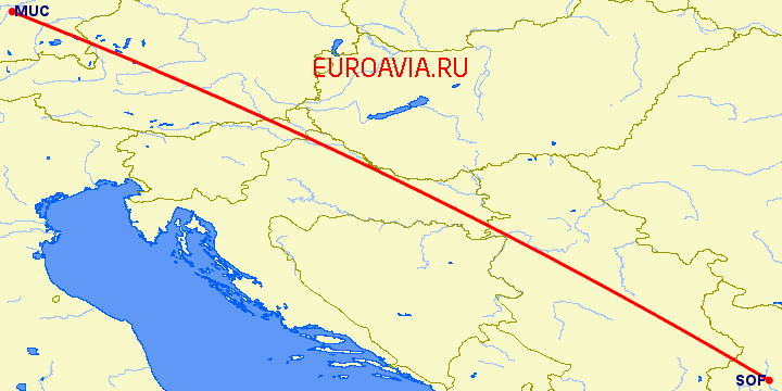 перелет София — Мюнхен на карте