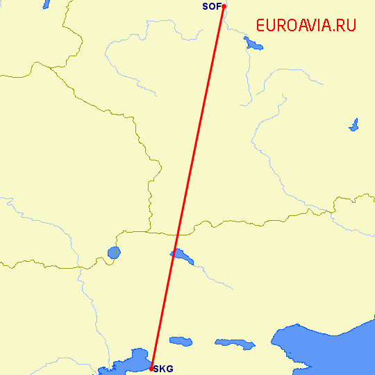 перелет София — Салоники на карте