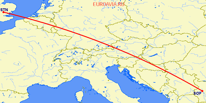 перелет София — Лондон на карте