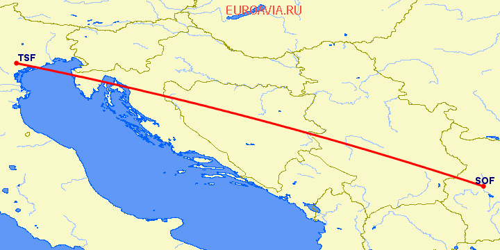 перелет София — Тревисо на карте