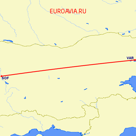 перелет София — Варна на карте