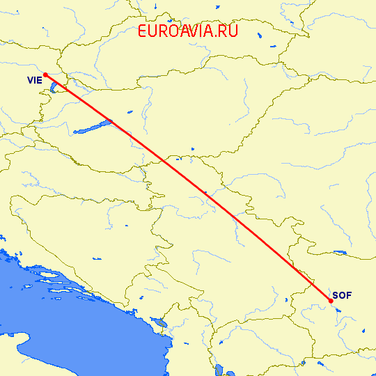 перелет София — Вена на карте