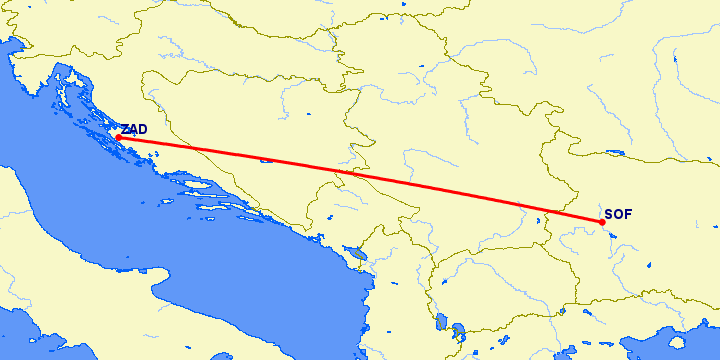 перелет София — Задар на карте