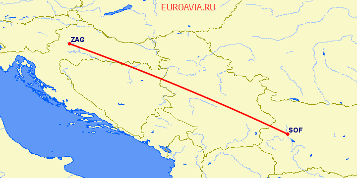 перелет София — Загреб на карте