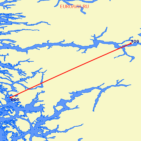 перелет Сондал — Берген на карте