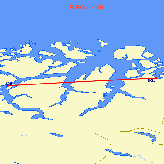 перелет Соркьосен — Тромсо на карте
