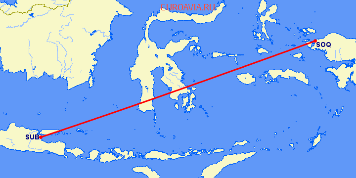 перелет Sorong — Сурабайя на карте