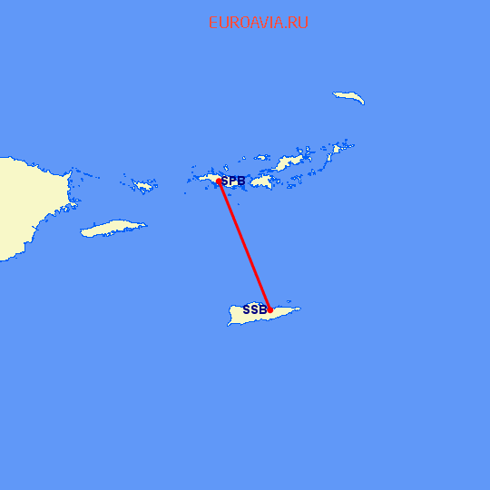 перелет St Thomas Island — St Croix Island на карте