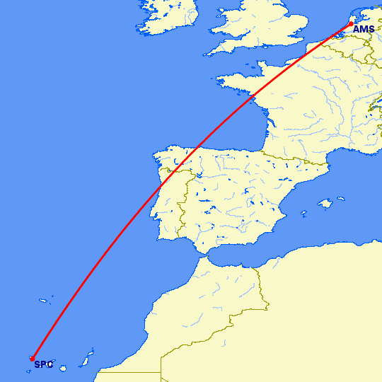 перелет Санта Крус де Ла Пальма — Амстердам на карте