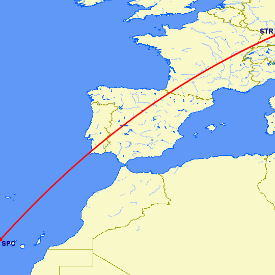 перелет Санта Крус де Ла Пальма — Штуттгард на карте