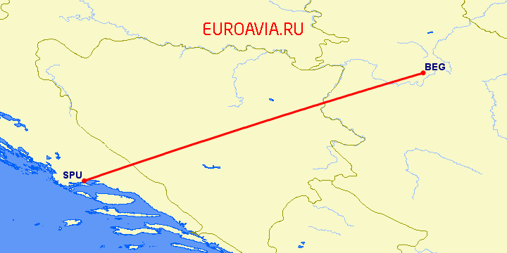 перелет Сплит — Белград на карте