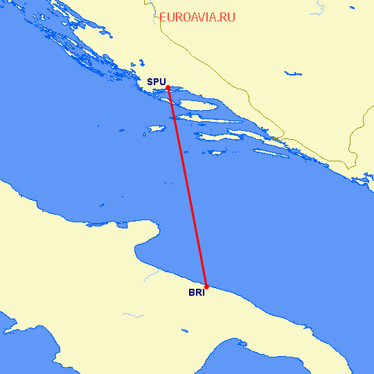 перелет Сплит — Бари на карте