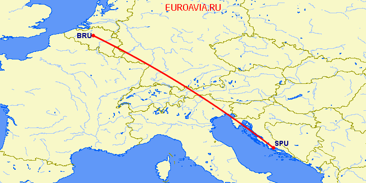 перелет Сплит — Брюссель на карте