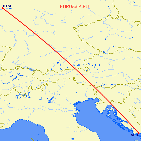 перелет Сплит — Дортмунд на карте