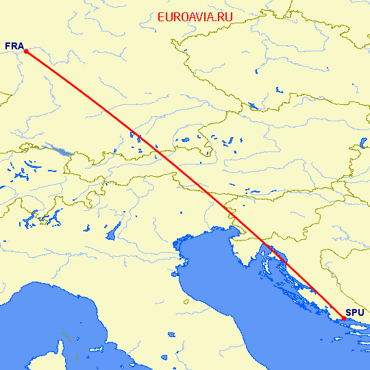 перелет Сплит — Франкфурт на Майне на карте