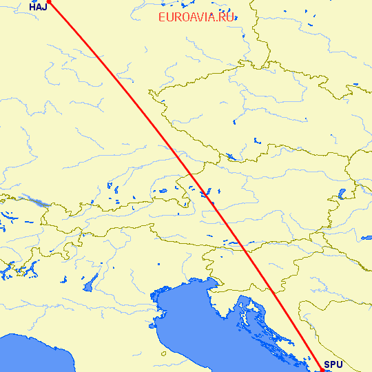 перелет Сплит — Ганновер на карте