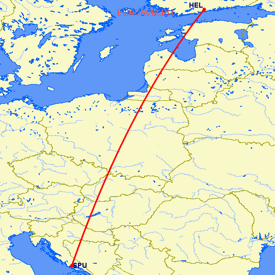 перелет Сплит — Хельсинки на карте