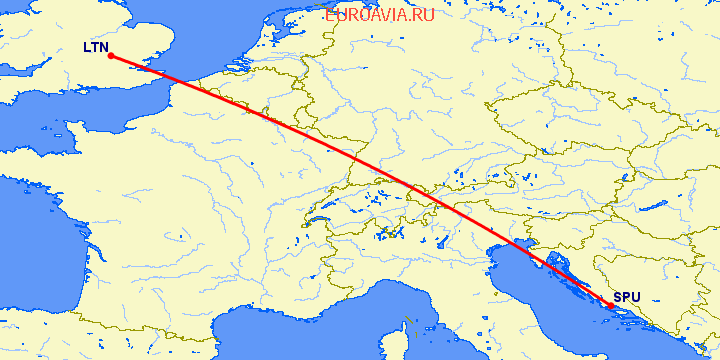 перелет Сплит — Luton на карте