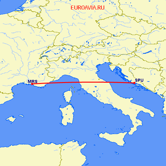 перелет Сплит — Марсель на карте
