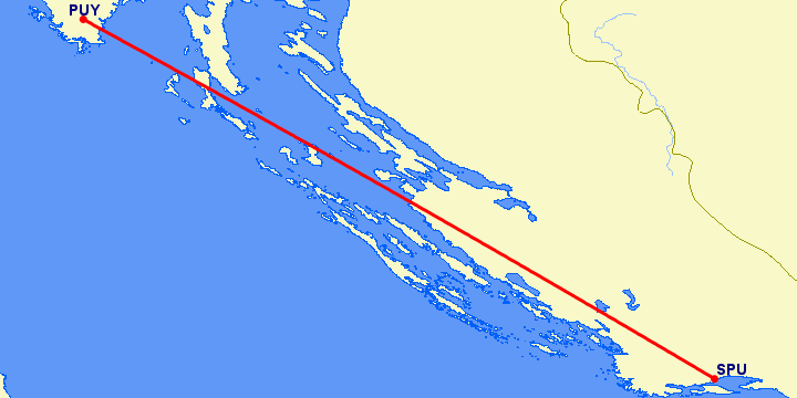перелет Сплит — Пула на карте