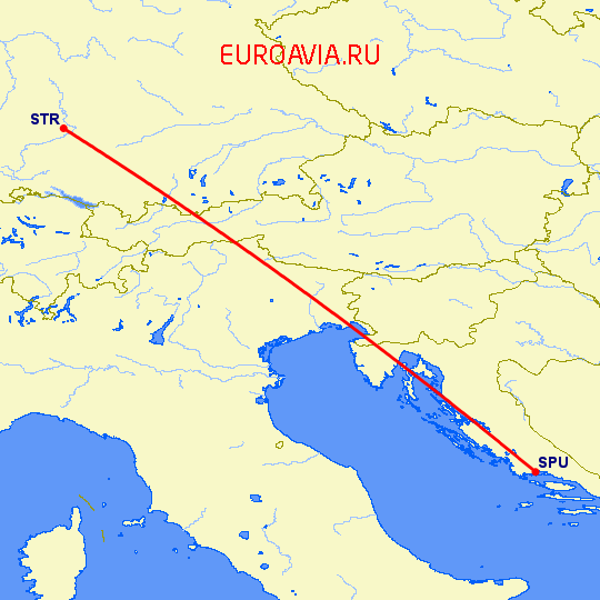 перелет Сплит — Штуттгард на карте
