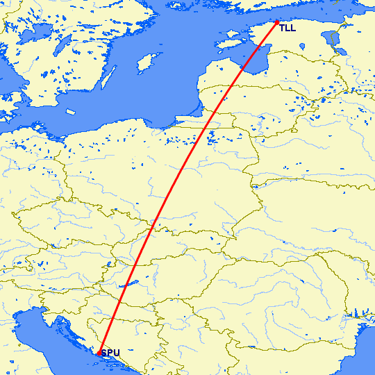 перелет Сплит — Таллин на карте