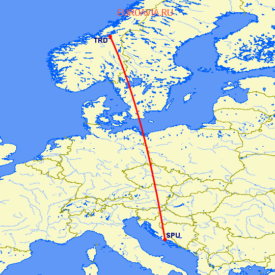 перелет Сплит — Тронхейм на карте
