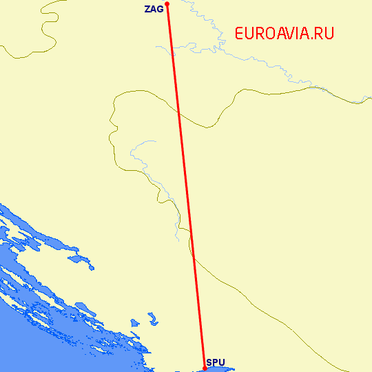 перелет Сплит — Загреб на карте