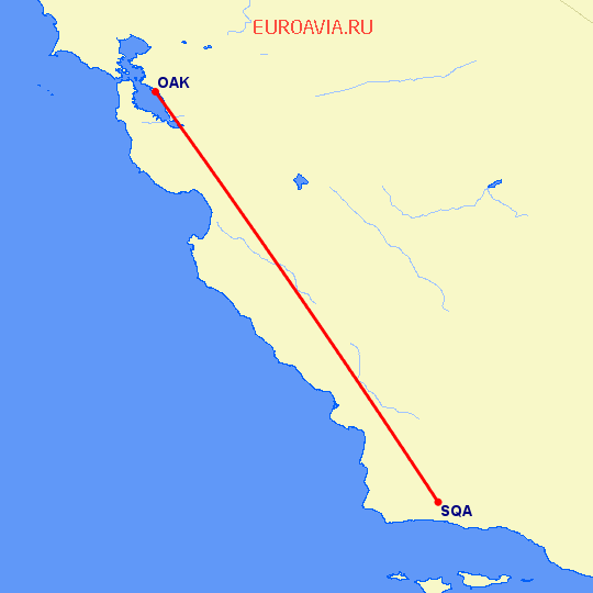 перелет Santa Ynez — Окленд на карте
